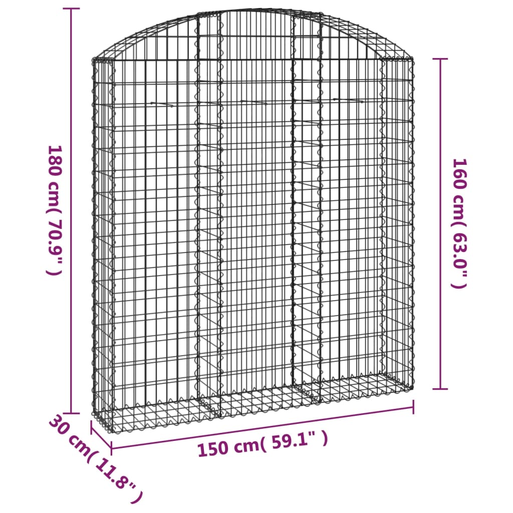 Cesto Gabbione ad Arco 150x30x160/180 cm Ferro Zincato | homemem39