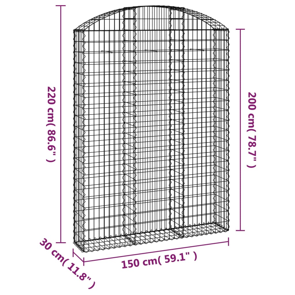 Cesto Gabbione ad Arco 150x30x200/220 cm Ferro Zincato - homemem39
