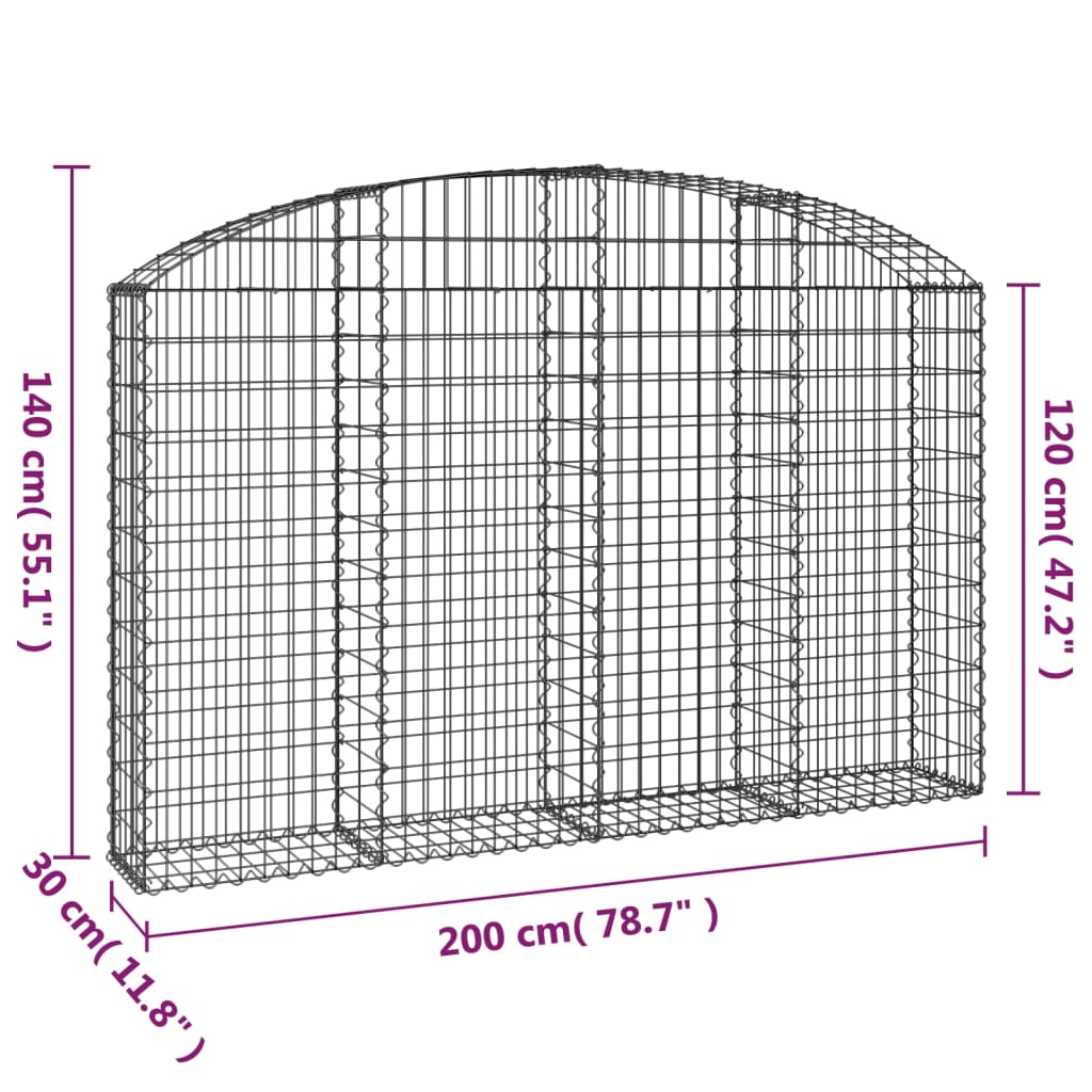 Cesto Gabbione ad Arco 200x30x120/140 cm Ferro Zincato | homemem39