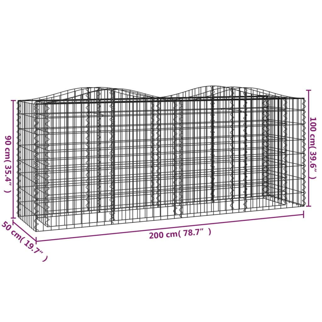 Gabbione ad Arco con Letto Rialzato 200x50x100 cm Ferro Zincato - homemem39