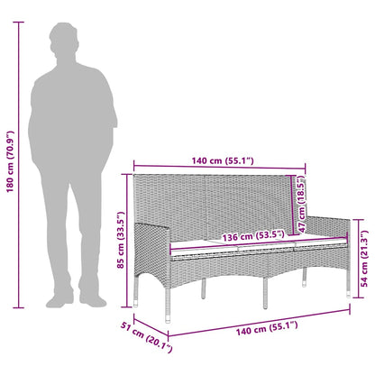 Panca da Giardino a 3 Posti con Cuscini in Polyrattan Grigio - homemem39