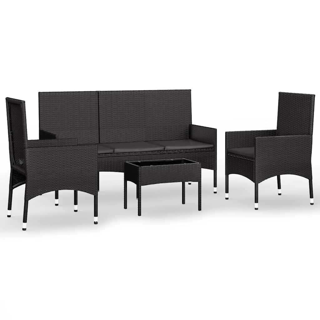 Set Divani da Giardino 4 pz con Cuscini Nero in Polyrattan - homemem39