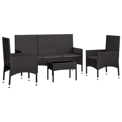 Set Divani da Giardino 4 pz con Cuscini Nero in Polyrattan - homemem39