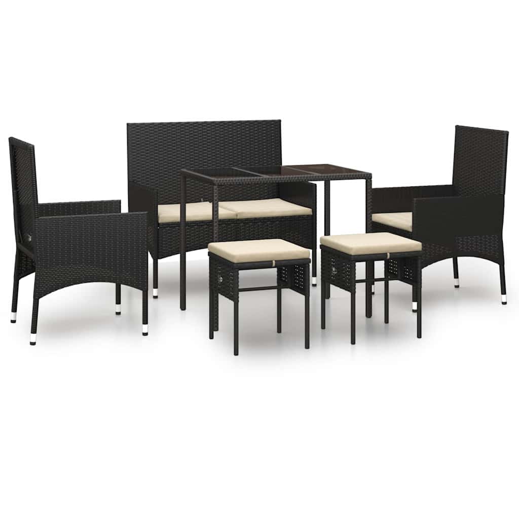 Set Mobili da Giardino 6 pz con Cuscini in Polyrattan Nero | homemem39