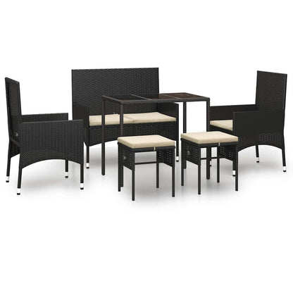 Set Mobili da Giardino 6 pz con Cuscini in Polyrattan Nero | homemem39
