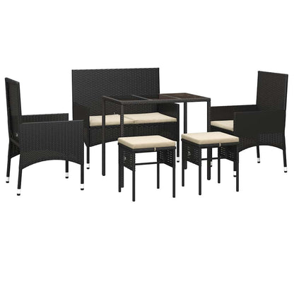 Set Mobili da Giardino 6 pz con Cuscini in Polyrattan Nero | homemem39
