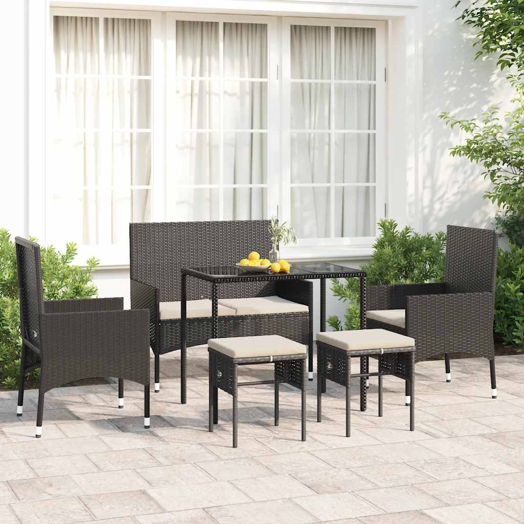 Set Mobili da Giardino 6 pz con Cuscini in Polyrattan Nero - homemem39