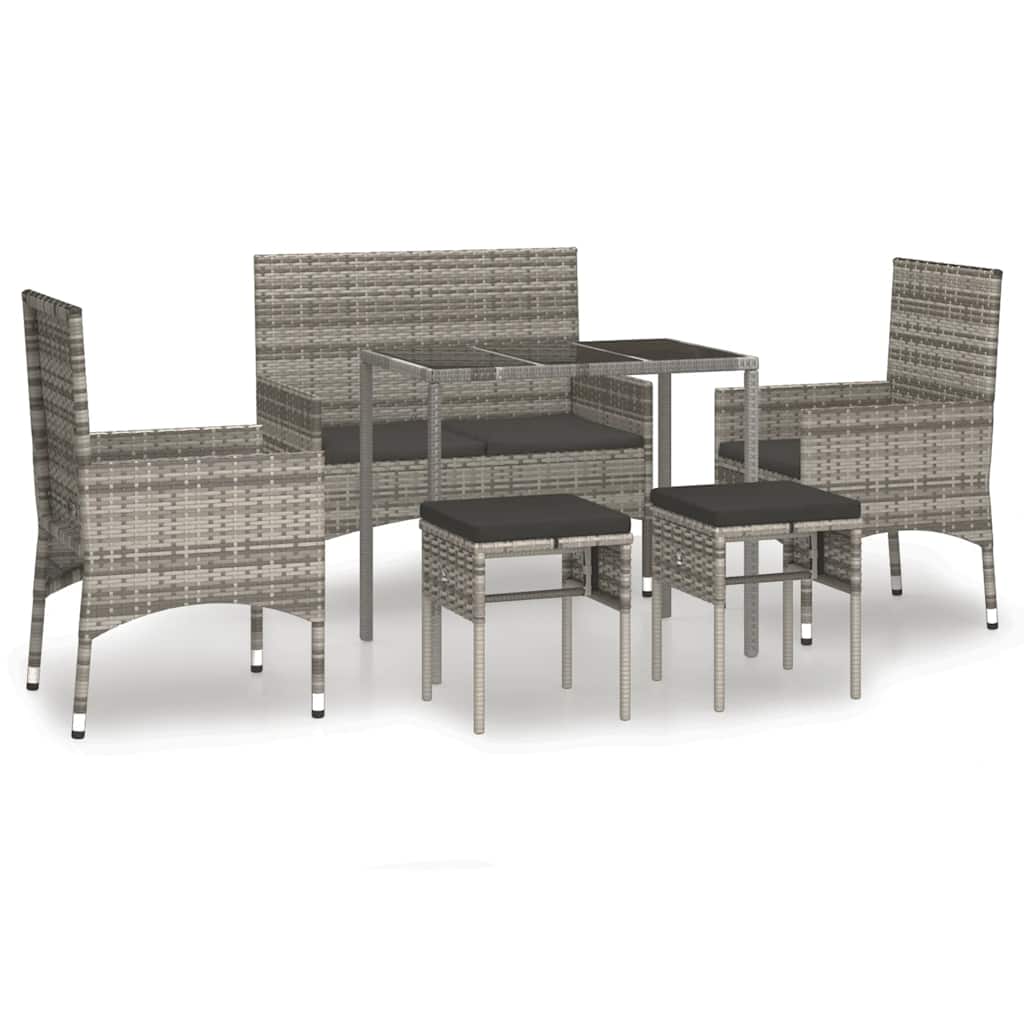 Set Divani da Giardino 6 pz con Cuscini in Polyrattan Grigio - homemem39