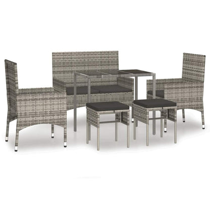 Set Divani da Giardino 6 pz con Cuscini in Polyrattan Grigio - homemem39