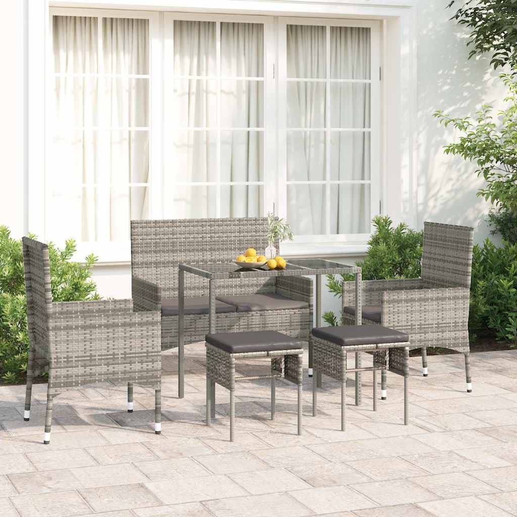 Set Divani da Giardino 6 pz con Cuscini in Polyrattan Grigio - homemem39