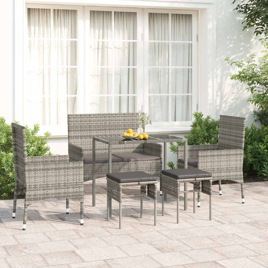 Set Divani da Giardino 6 pz con Cuscini in Polyrattan Grigio - homemem39