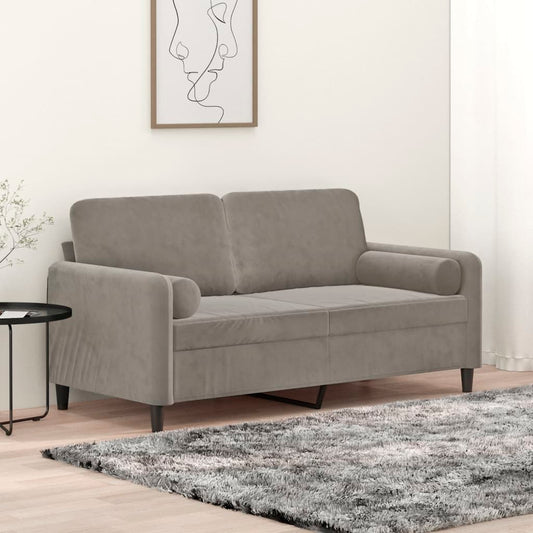 Divano a 2 Posti con Cuscini Grigio Chiaro 140 cm in Velluto