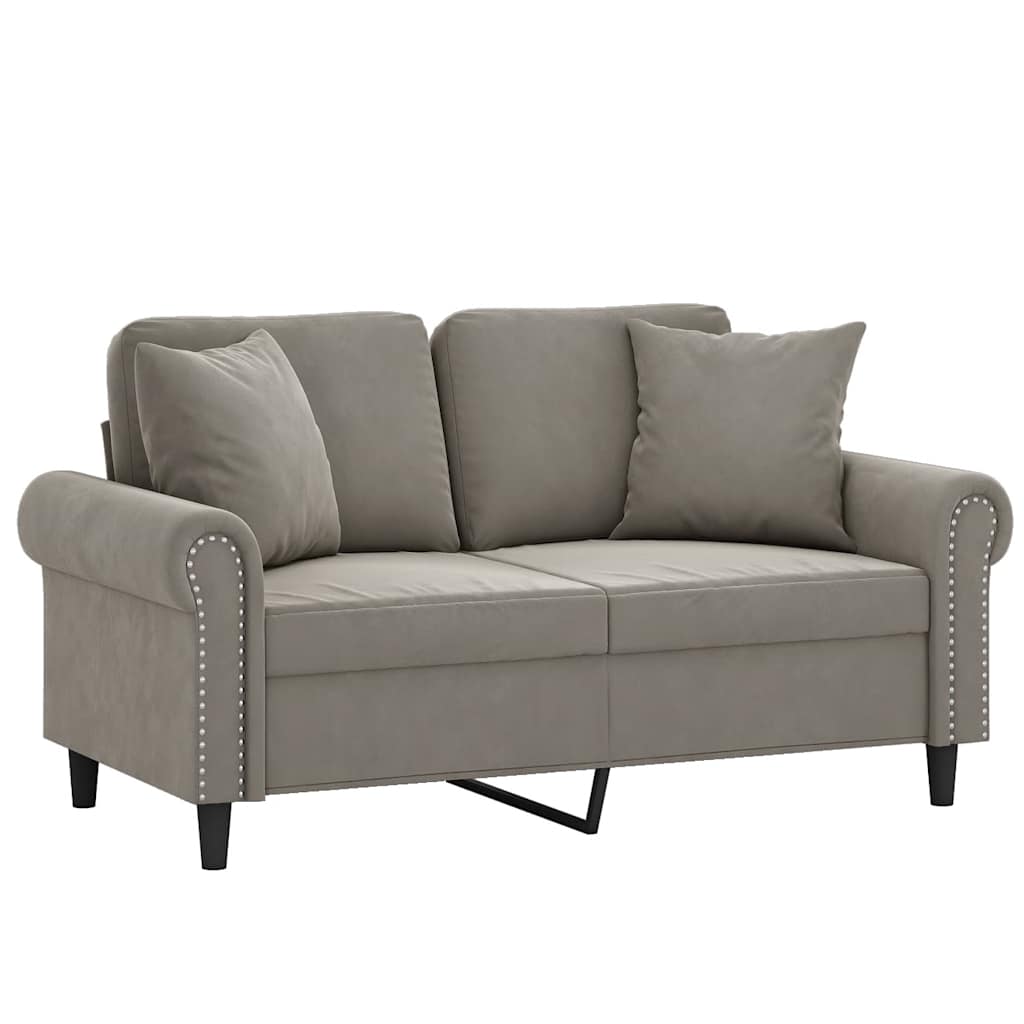 Divano a 2 Posti con Cuscini Grigio Chiaro 120 cm in Velluto | homemem39