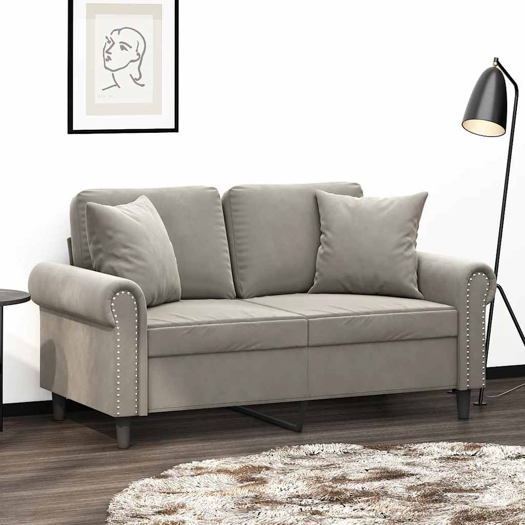 Divano a 2 Posti con Cuscini Grigio Chiaro 120 cm in Velluto | homemem39