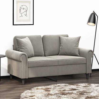 Divano a 2 Posti con Cuscini Grigio Chiaro 120 cm in Velluto | homemem39