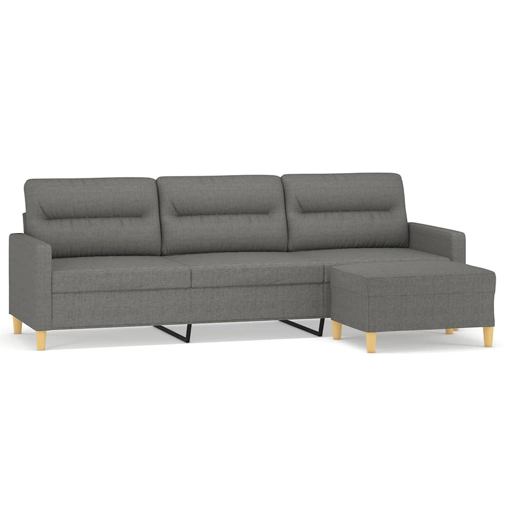 Divano a 3 Posti con Poggiapiedi Grigio Scuro 210cm in Tessuto | homemem39