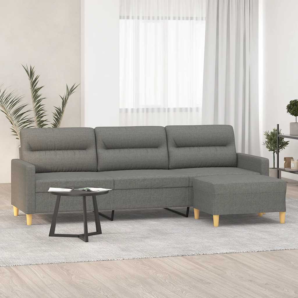 Divano a 3 Posti con Poggiapiedi Grigio Scuro 210cm in Tessuto | homemem39