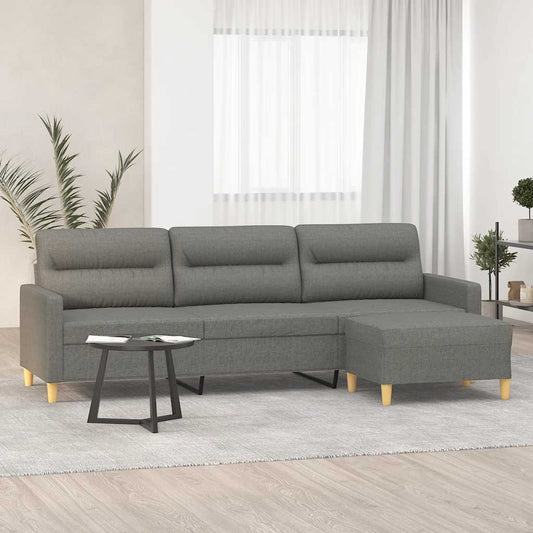 Divano a 3 Posti con Poggiapiedi Grigio Scuro 210cm in Tessuto | homemem39