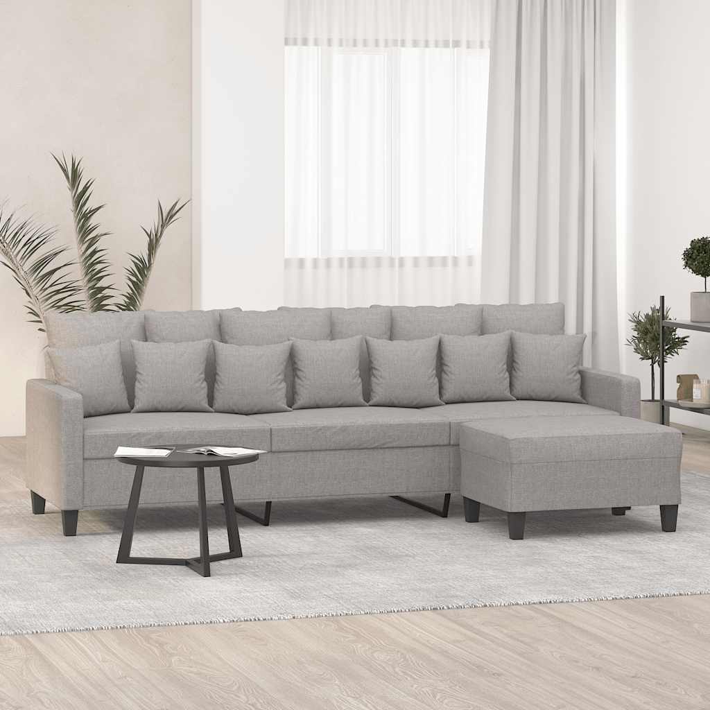 Divano a 3 Posti con Poggiapiedi Grigio Chiaro 210cm in Tessuto | homemem39