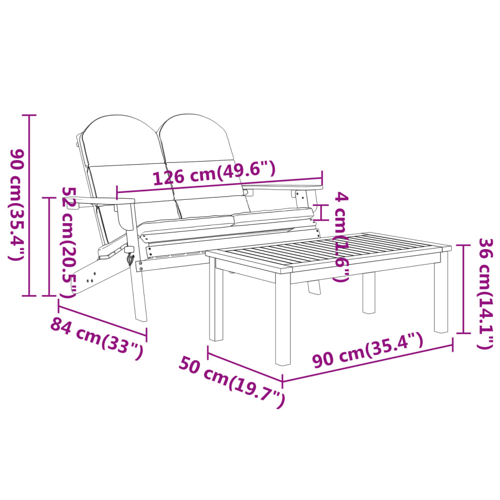 Set Salotto da Giardino Adirondack 4pz Legno Massello di Acacia | homemem39