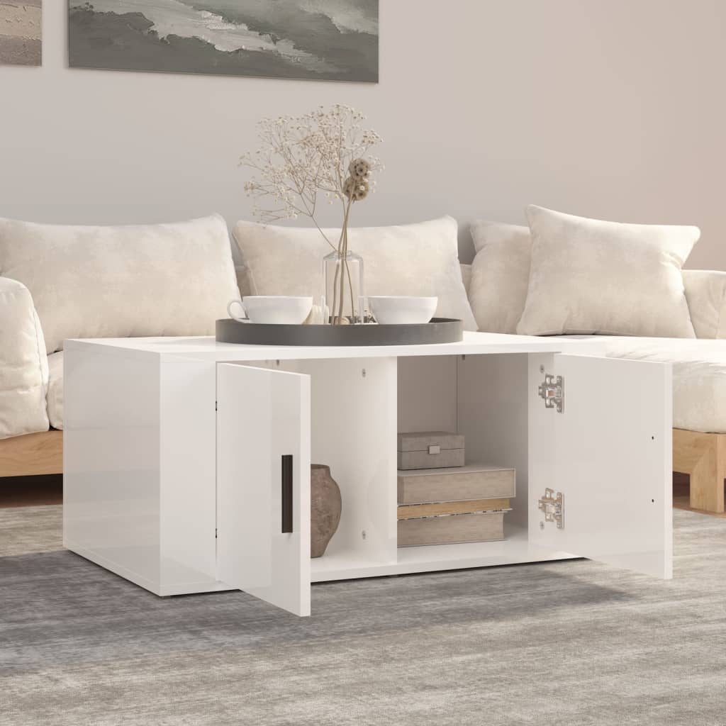 Tavolino da Salotto Bianco Lucido 80x50x36cm Legno Multistrato | homemem39
