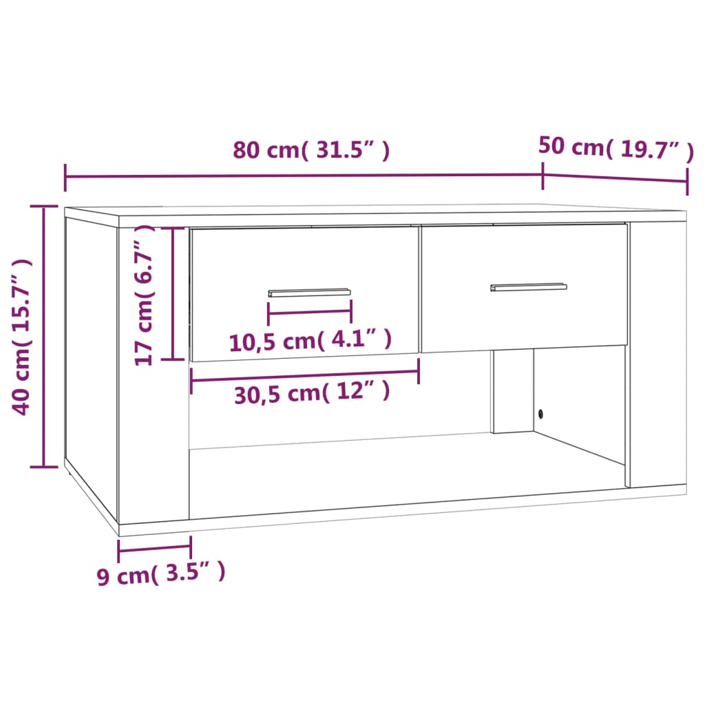 Tavolino da Salotto Bianco 80x50x40 cm in Legno Multistrato | homemem39