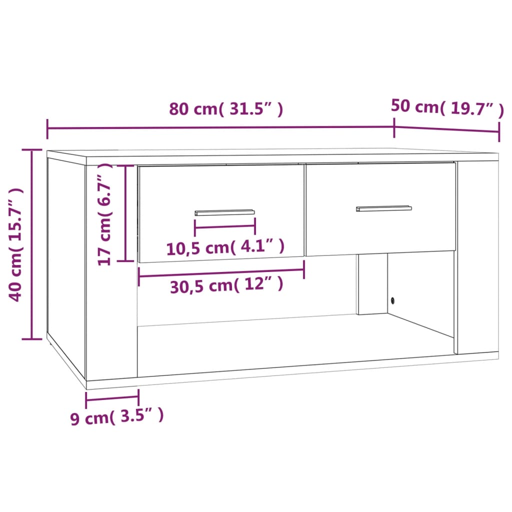 Tavolino da Salotto Rovere Sonoma 80x50x40 cm Legno Multistrato | homemem39