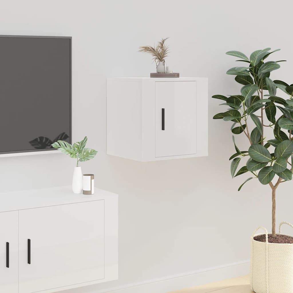 Mobile Porta TV a Parete Bianco Lucido 40x34,5x40 cm - homemem39