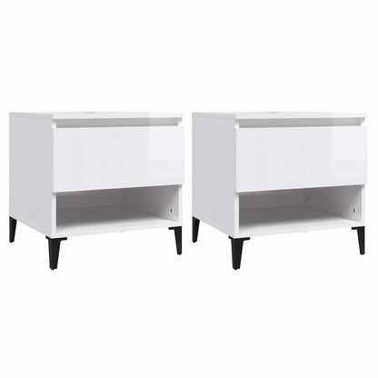 Tavolini 2pz Bianco Lucido 50x46x50 cm in Legno Multistrato