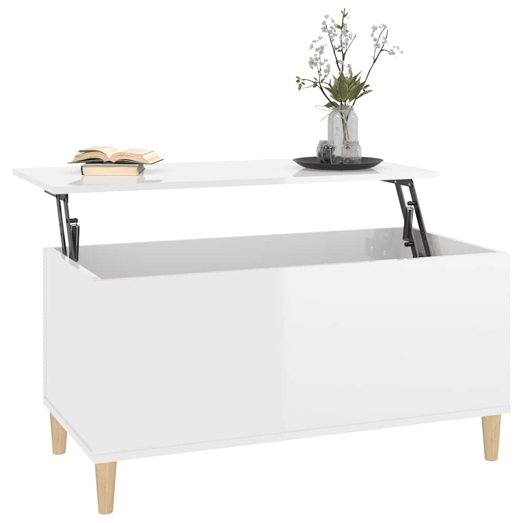 Tavolino Salotto Bianco Lucido 90x44,5x45 cm Legno Multistrato | homemem39