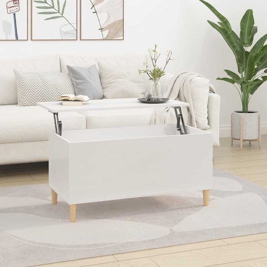 Tavolino Salotto Bianco Lucido 90x44,5x45 cm Legno Multistrato | homemem39