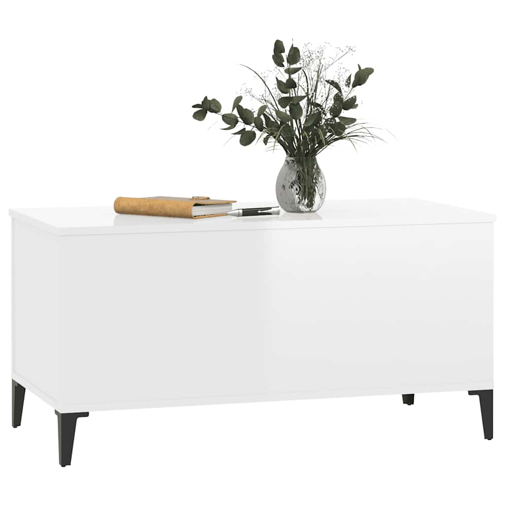 Tavolino Salotto Bianco Lucido 90x44,5x45 cm Legno Multistrato | homemem39
