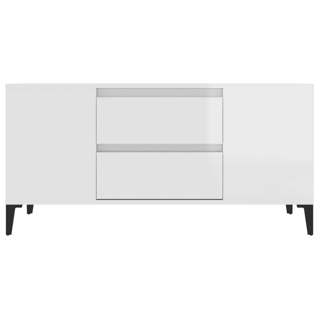 Mobile Porta TV Bianco Lucido 102x44,5x50 cm Legno Multistrato - homemem39