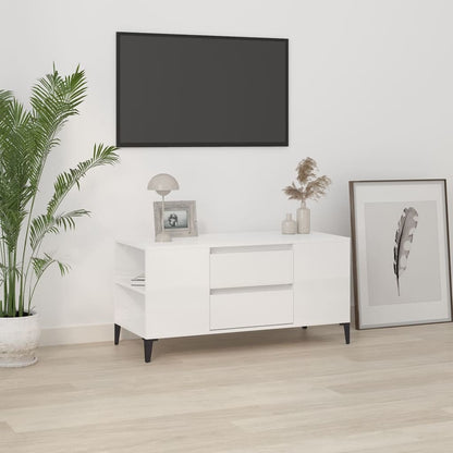 Mobile Porta TV Bianco Lucido 102x44,5x50 cm Legno Multistrato - homemem39