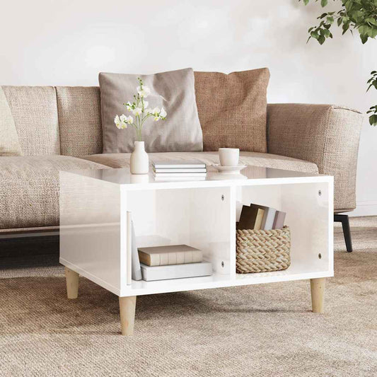 Tavolino Salotto Bianco Lucido 60x50x36,5 cm Legno Multistrato | homemem39