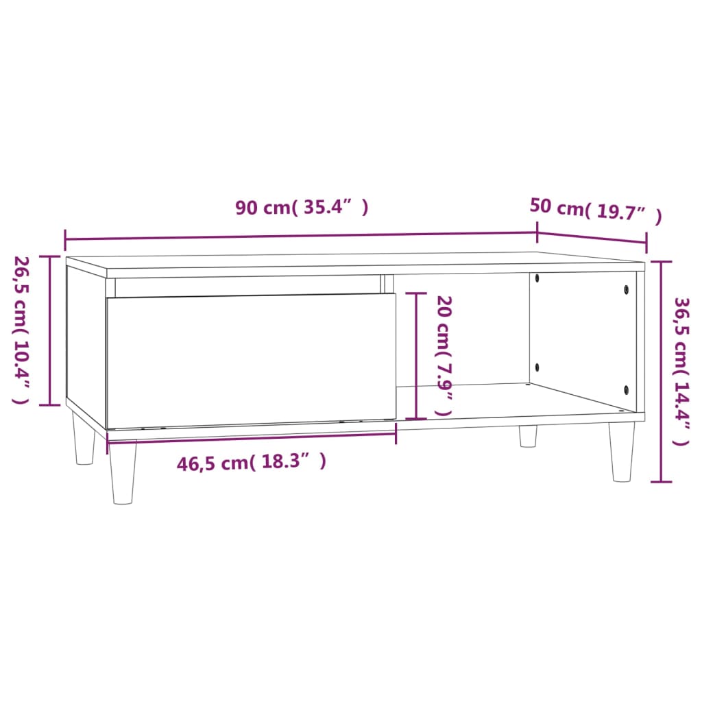Tavolino Salotto Grigio Cemento 90x50x36,5 cm Legno Multistrato | homemem39