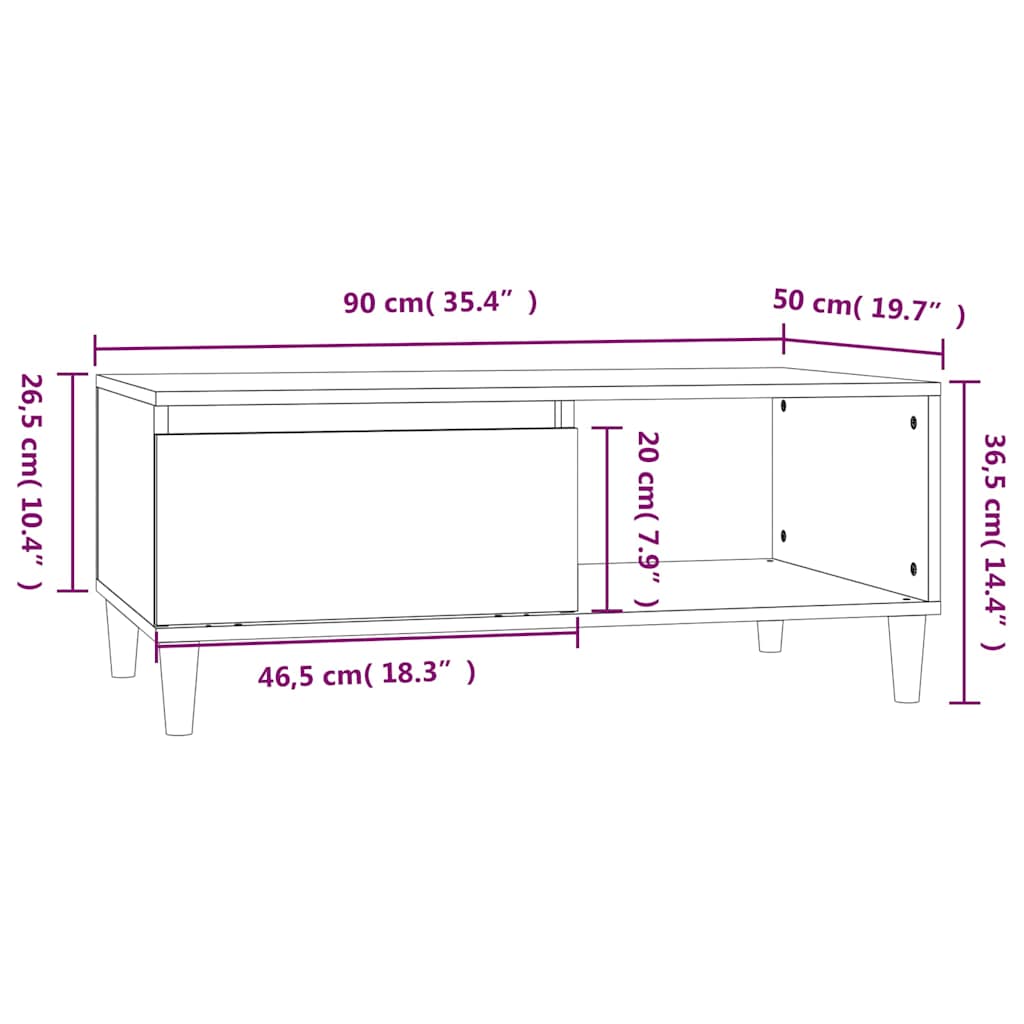 Tavolino Salotto Grigio Cemento 90x50x36,5 cm Legno Multistrato