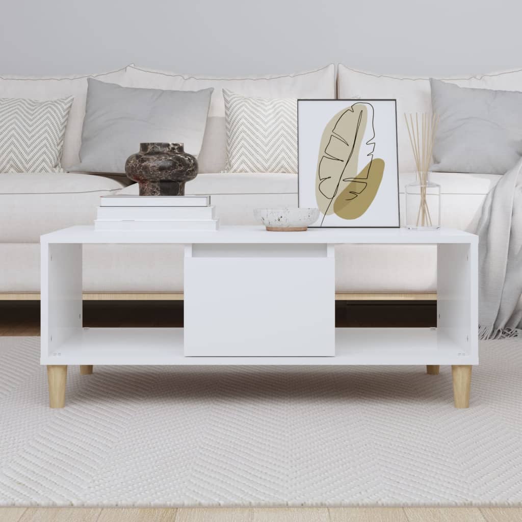 Tavolino da Salotto Bianco 90x50x36,5 cm in Legno Multistrato | homemem39
