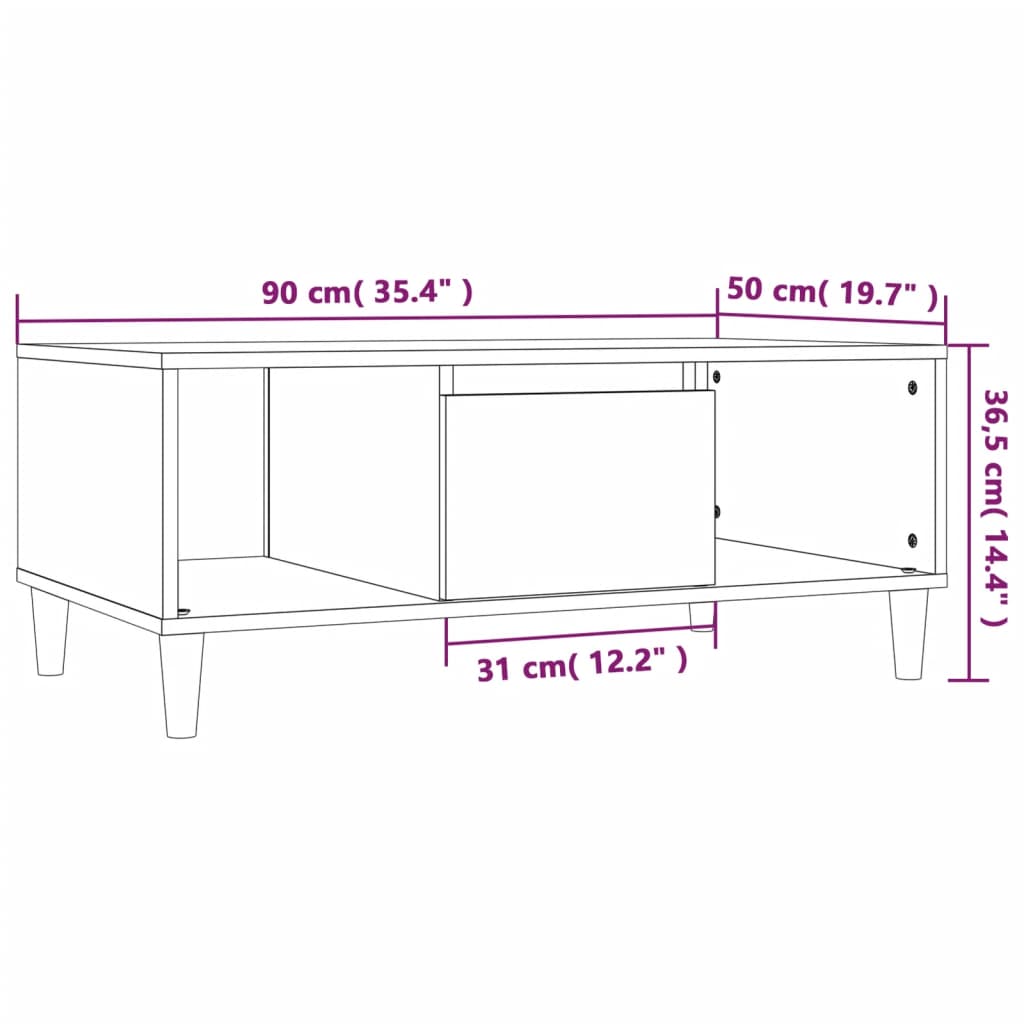 Tavolino da Salotto Nero 90x50x36,5 cm in Legno Multistrato | homemem39