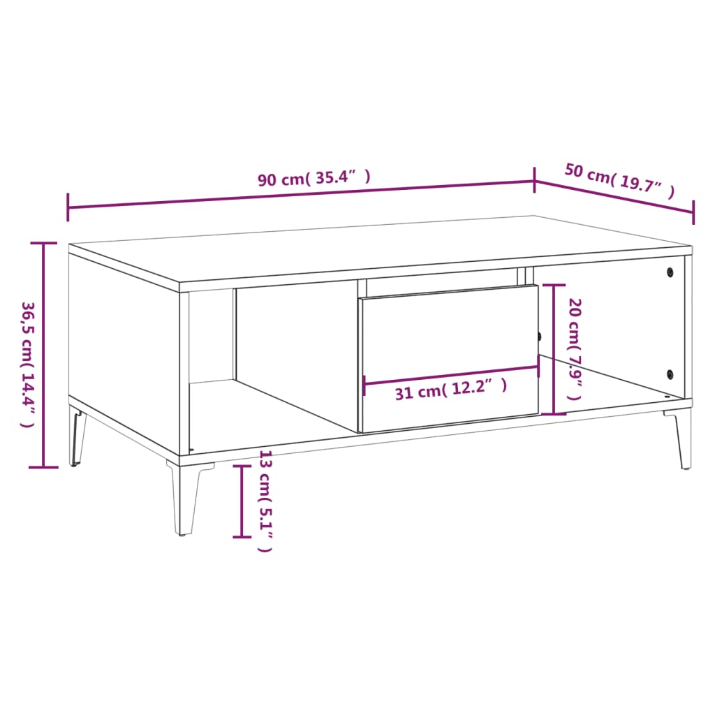 Tavolino Salotto Grigio Sonoma 90x50x36,5 cm Legno Multistrato | homemem39