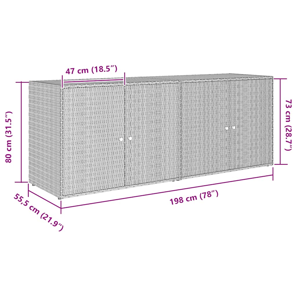 Mobiletto da giardino nero 198x55,5x80 cm in polyrattan | homemem39