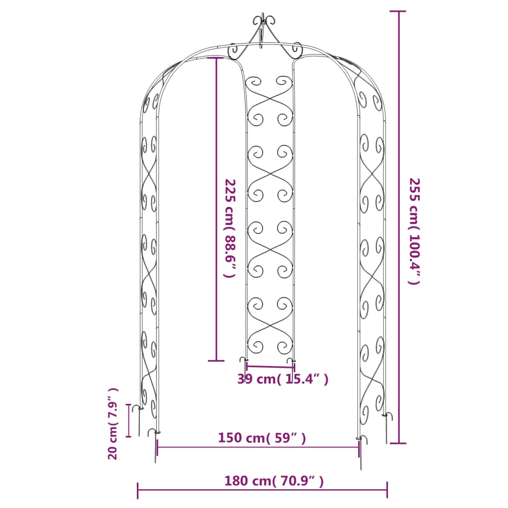 Arco da Giardino Nero Ø180x255 cm Acciaio | homemem39