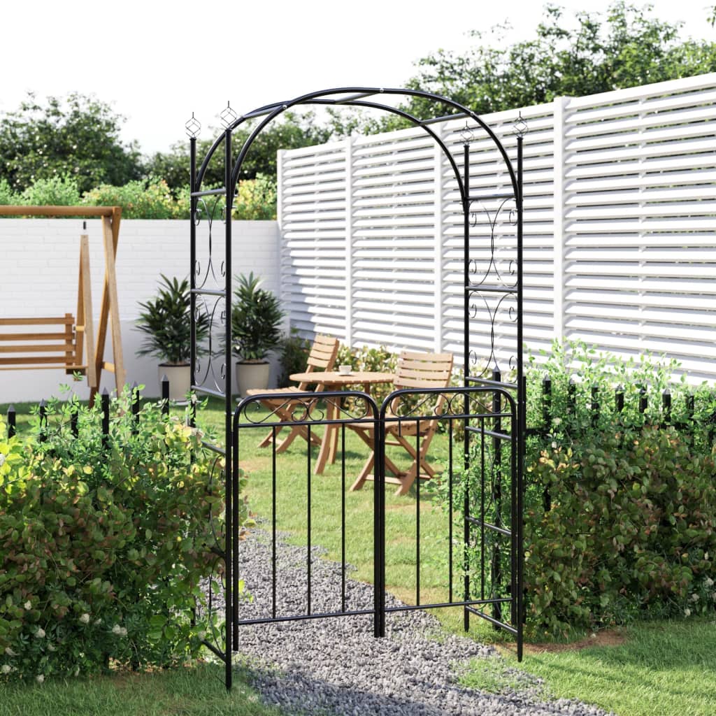 Arco da Giardino con Cancello Nero 108x45x235 cm Acciaio | homemem39