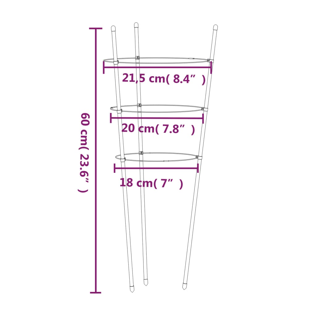 Supporti Piante da Giardino con 3 Anelli 5pz Verde 60cm Acciaio - homemem39