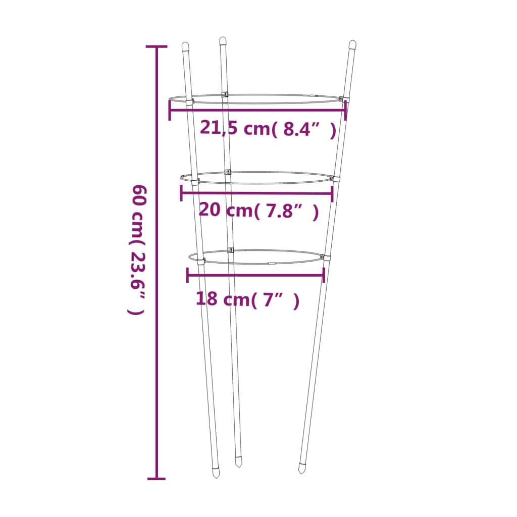 Supporti Piante da Giardino con 3 Anelli 5pz Verde 60cm Acciaio - homemem39