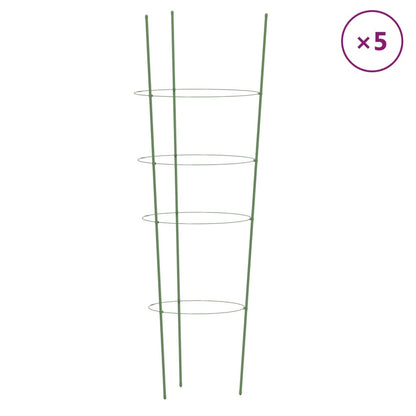 Supporti Piante da Giardino con 4 Anelli 5pz Verde 90cm Acciaio - homemem39