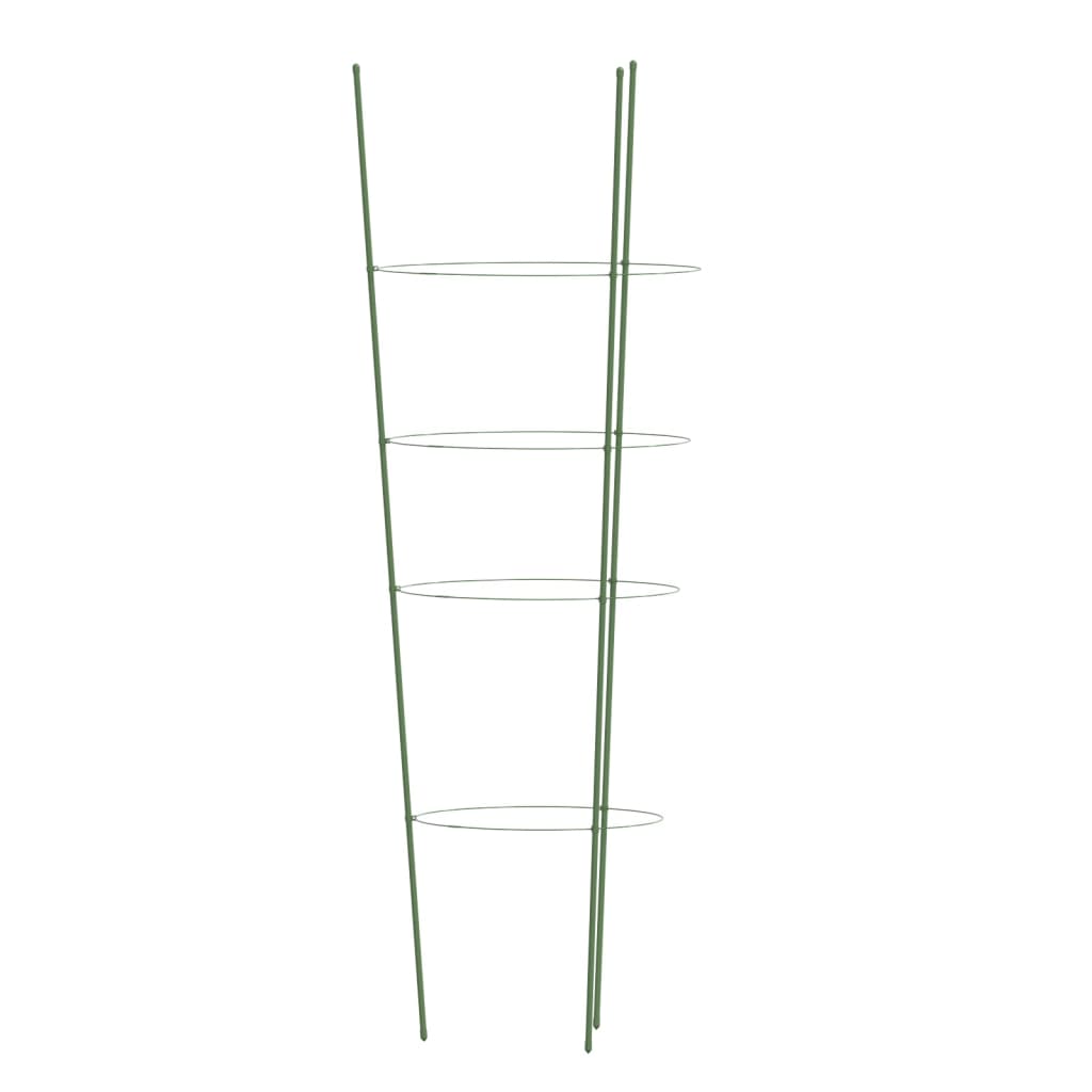 Supporti Piante da Giardino con 4 Anelli 5pz Verde 90cm Acciaio
