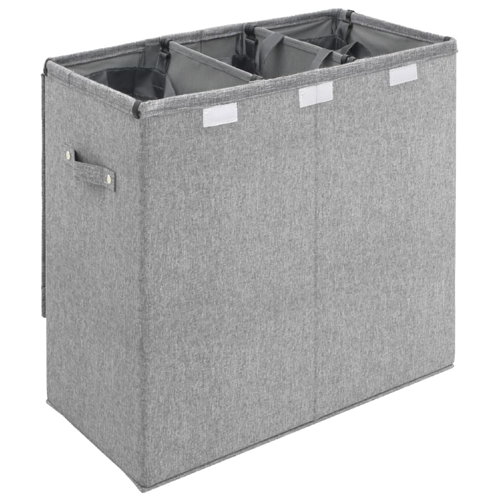 Cesto Biancheria Pieghevole Grigio 64,5x34,5x59 cm Lino Finto - homemem39