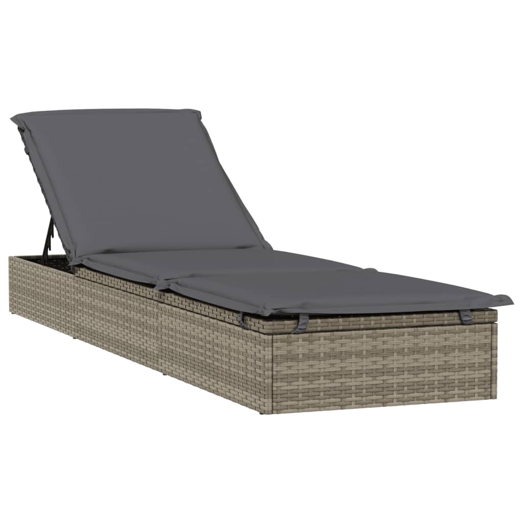 Lettino 1 pz con Cuscino Grigio 201x55x62 cm in Polyrattan - homemem39
