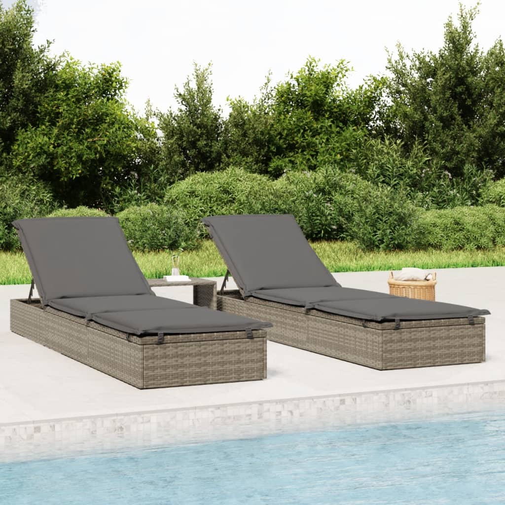 Lettino 1 pz con Cuscino Grigio 201x55x62 cm in Polyrattan - homemem39